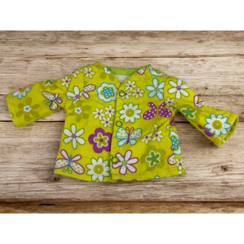 Lime Green Flower & Butterfly Doll Pajamas With Bunny Slippers Fits 18